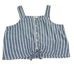 Sonoma Women Tank Top Size XL Blue & White Striped SleevelessTie-Hem Squareneck